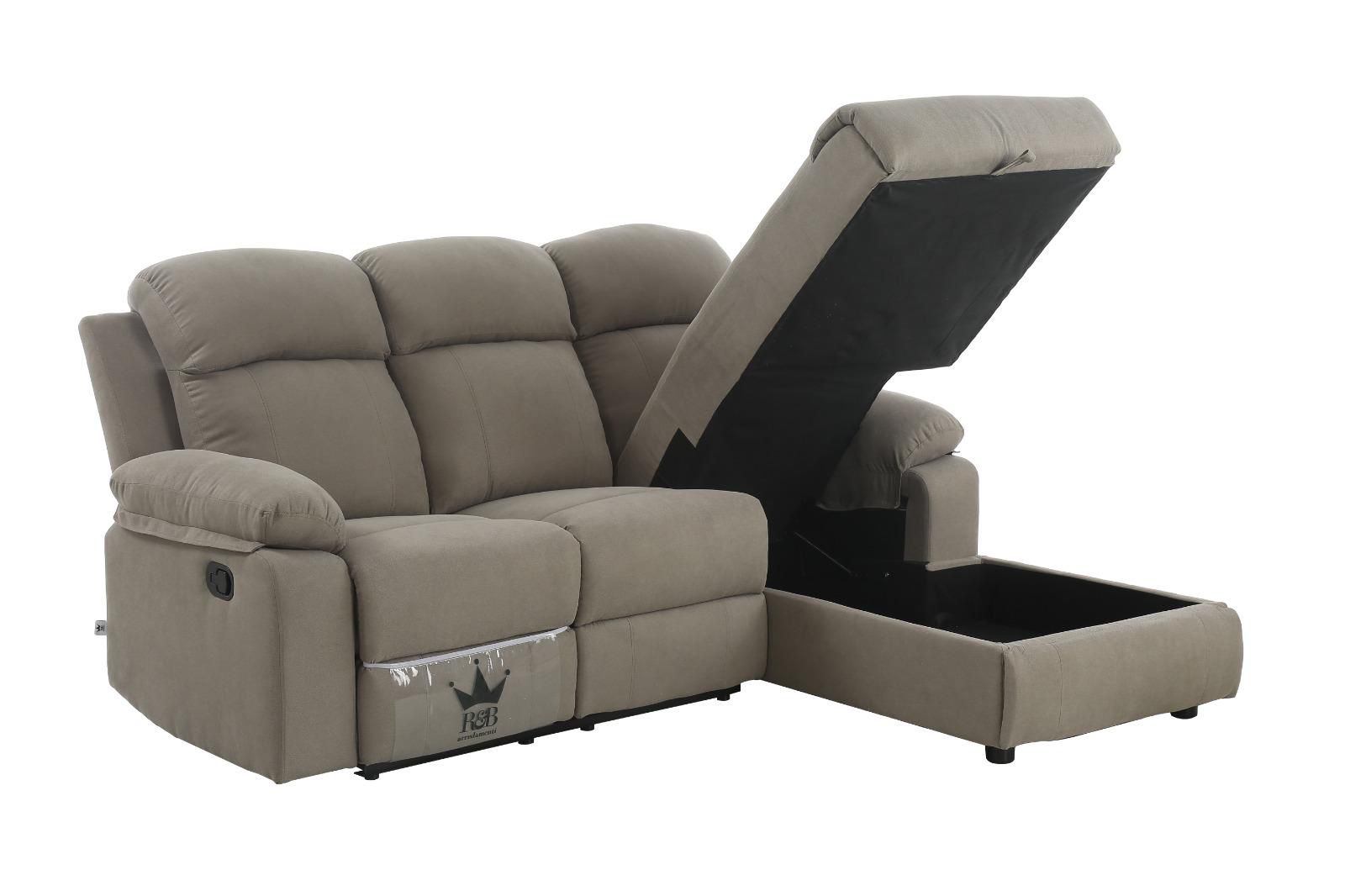 Divano Ulisse 3 Posti con Chaise Longue Reclinabile e Contenitore - immagine 3